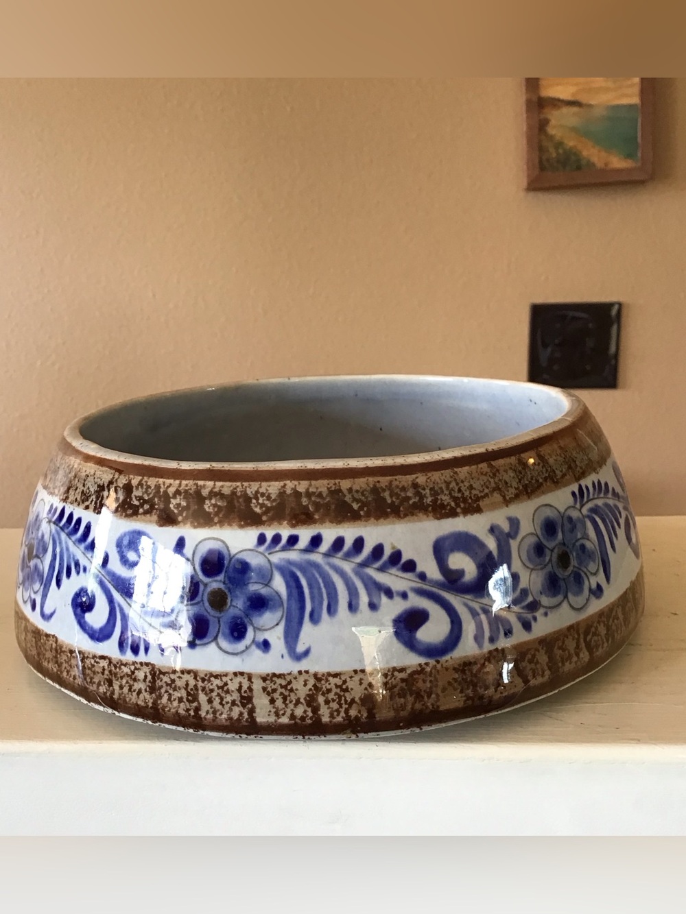 NEW Mexican Handpainted Pottery Large Dog Bowl